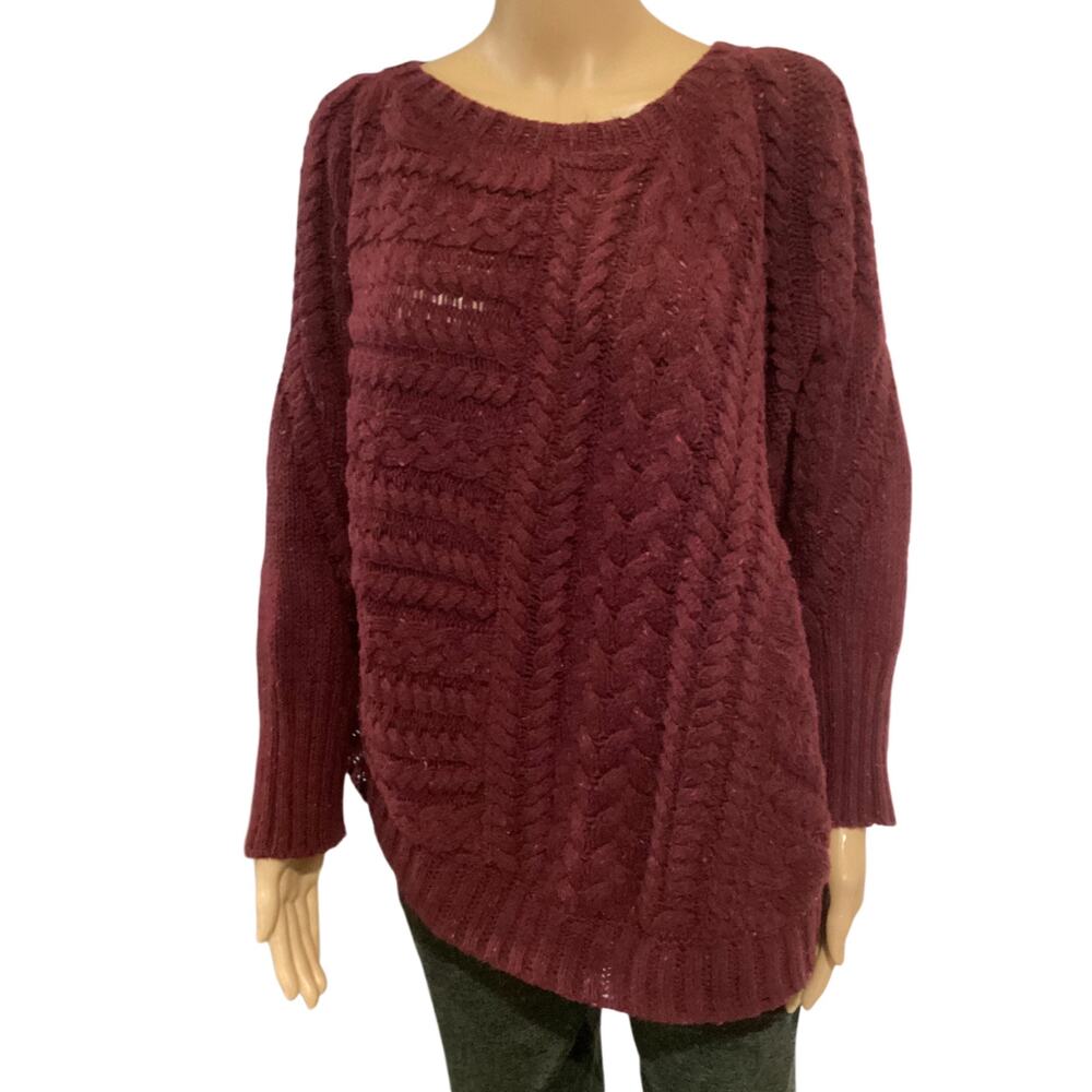 Angel of the North by Anthropologie Chunky Knit Curved Hem size XL maroon